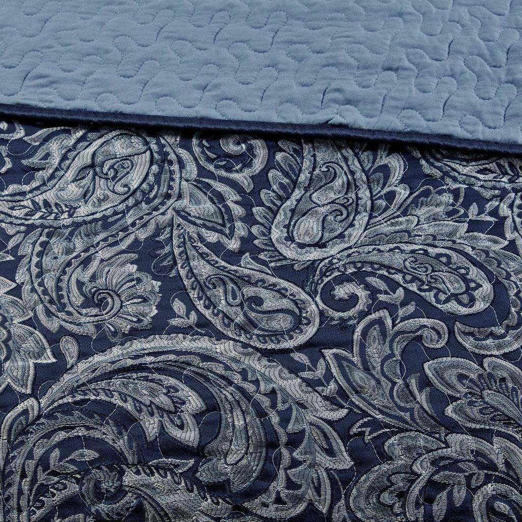 Aubrey 5 Piece Reversible Jacquard Bedspread Set in Navy - Gifts for You 'n Me
