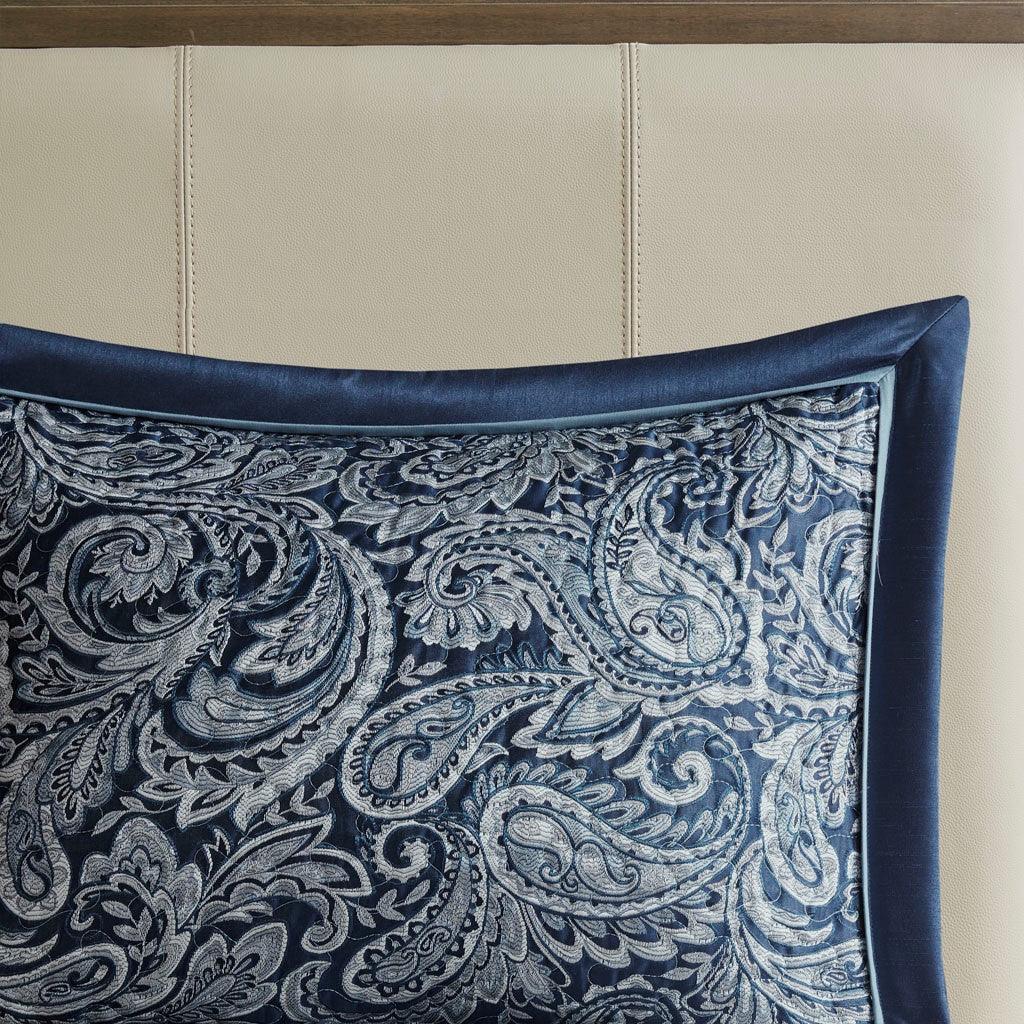 Aubrey 5 Piece Reversible Jacquard Bedspread Set in Navy - Gifts for You 'n Me