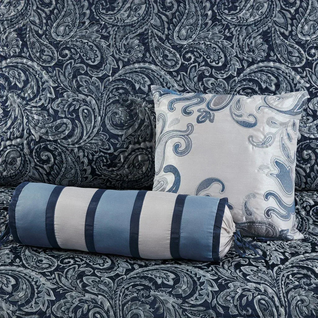 Aubrey 5 Piece Reversible Jacquard Bedspread Set in Navy - Gifts for You 'n Me