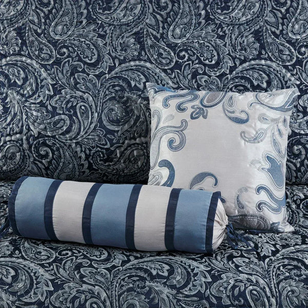 Aubrey 5 Piece Reversible Jacquard Bedspread Set in Navy - Gifts for You 'n Me