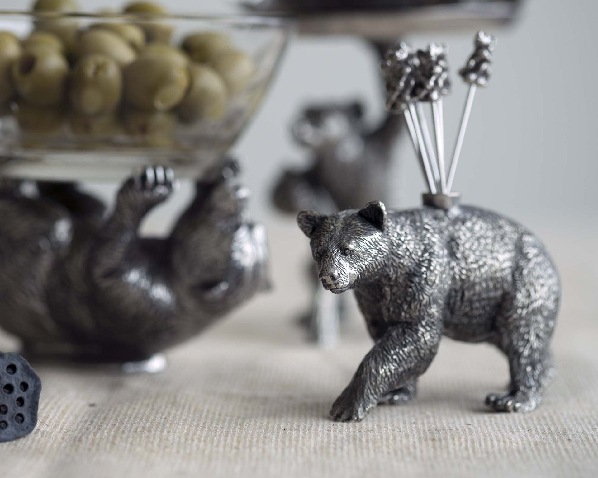 PEWTER BLACK BEAR CHEESE PICKS