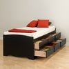Tall Twin Captain's Platform Storage Bed with 6 Drawers - Black