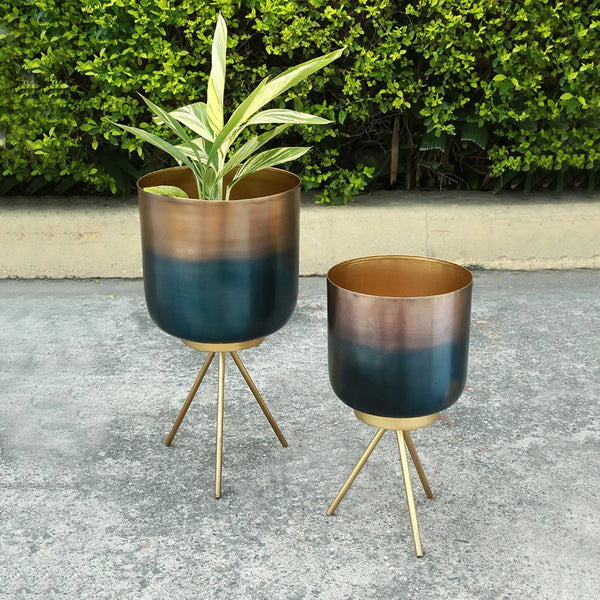 Burnt Finish Planter Holders with Stands, Set of 2 - Gifts for You 'n Me