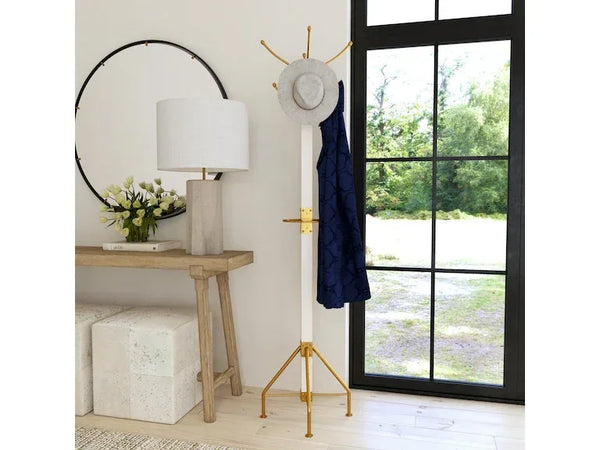 Butler Logan Square White and Gold Coat Rack/Tree - Gifts for You 'n Me