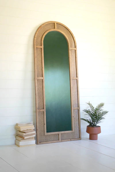 Woven Arched Rattan Framed Wall Mirror - Large