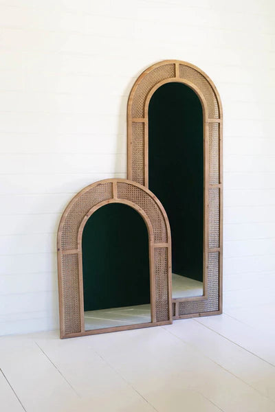Woven Arched Rattan Framed Wall Mirror - Large