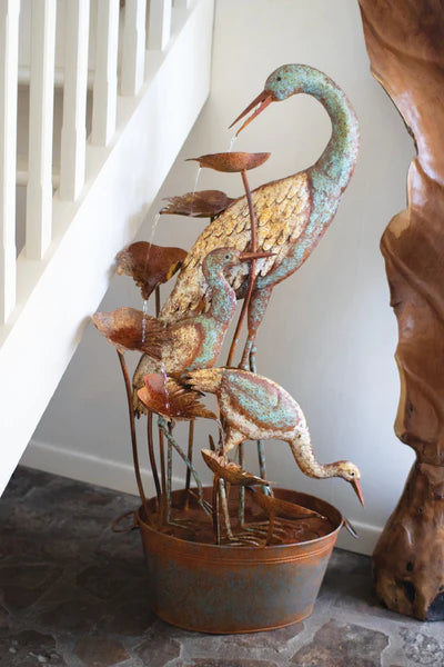 Metal Water Fountain Large Heron