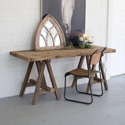 Recycled Wooden Deep Console With Saw Horse Base