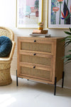 Wood Bedside Table With Three Woven Cane Drawers