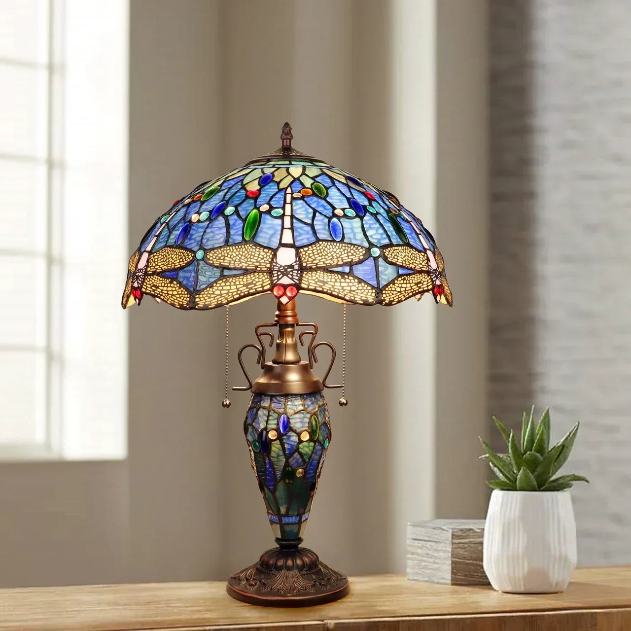 CHLOE Lighting SUNNIVA Dragonfly-Style Dark Bronze 3 Light Double Lit Table Lamp 16