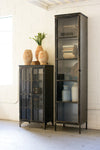 Wide Industrial Iron And Glass Two Door Apothecary Cabinet