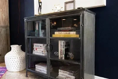 Short Iron And Glass Apothecary Cabinet - KALALOU