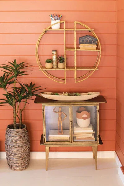 Antique Brass And Glass Two Door Cabinet - KALALOU