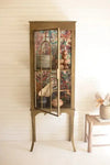 Gold Metal and Glass Cabinet with Colorful Print Back - KALALOU