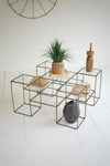 Glass And Antique Brass Cube Accent Table