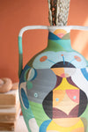 HAND-PAINTED LARGE CERAMIC MULTI-COLORED URN W TWO HANDLES