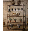Tall Iron And Wood Display With Five Shelves And Iron Casters