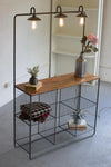 Wall Display W/Three Lights-Six Wire Cubbies & Wood Shelf