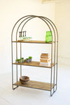 Tall Recycled Wood Shelving Unit With Arched Metal Frame