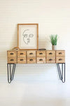 Mid-Century Wood Chest with 12 Drawers and Iron Legs