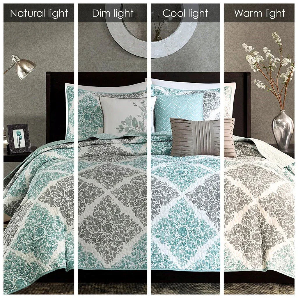 Claire 6 Piece Reversible Coverlet Set - Aqua - Gifts for You 'n Me