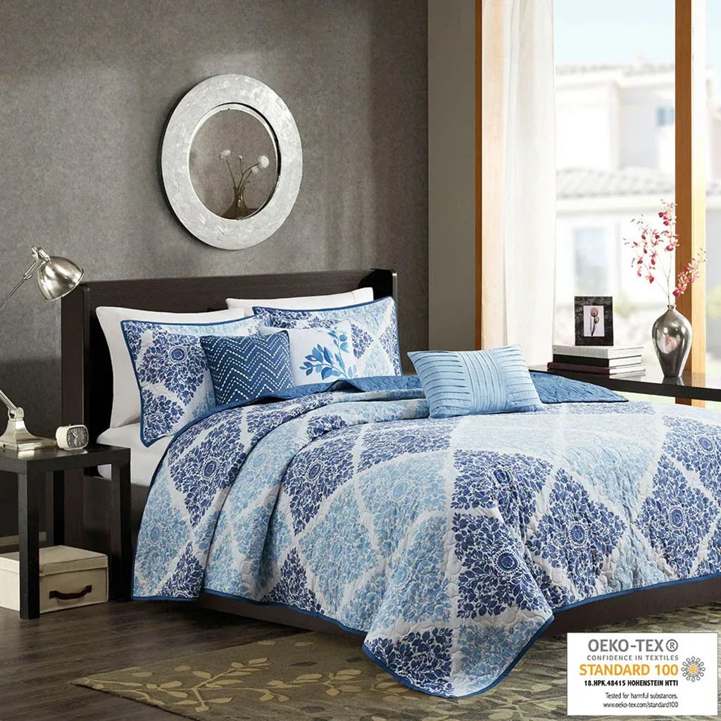 Claire 6 Piece Reversible Coverlet Set - Blue - Gifts for You 'n Me