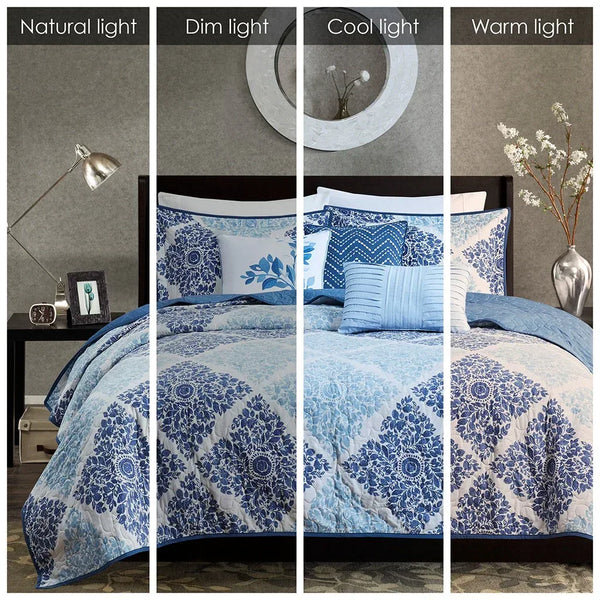 Claire 6 Piece Reversible Coverlet Set - Blue - Gifts for You 'n Me