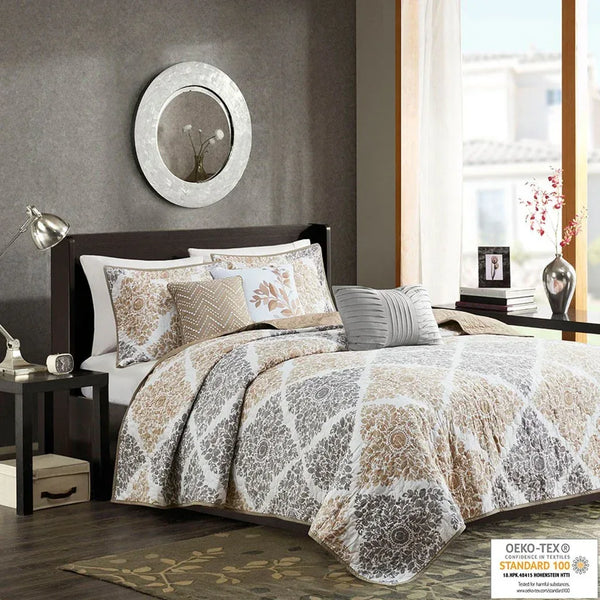 Claire 6 Piece Reversible Coverlet Set - Neutral - Gifts for You 'n Me