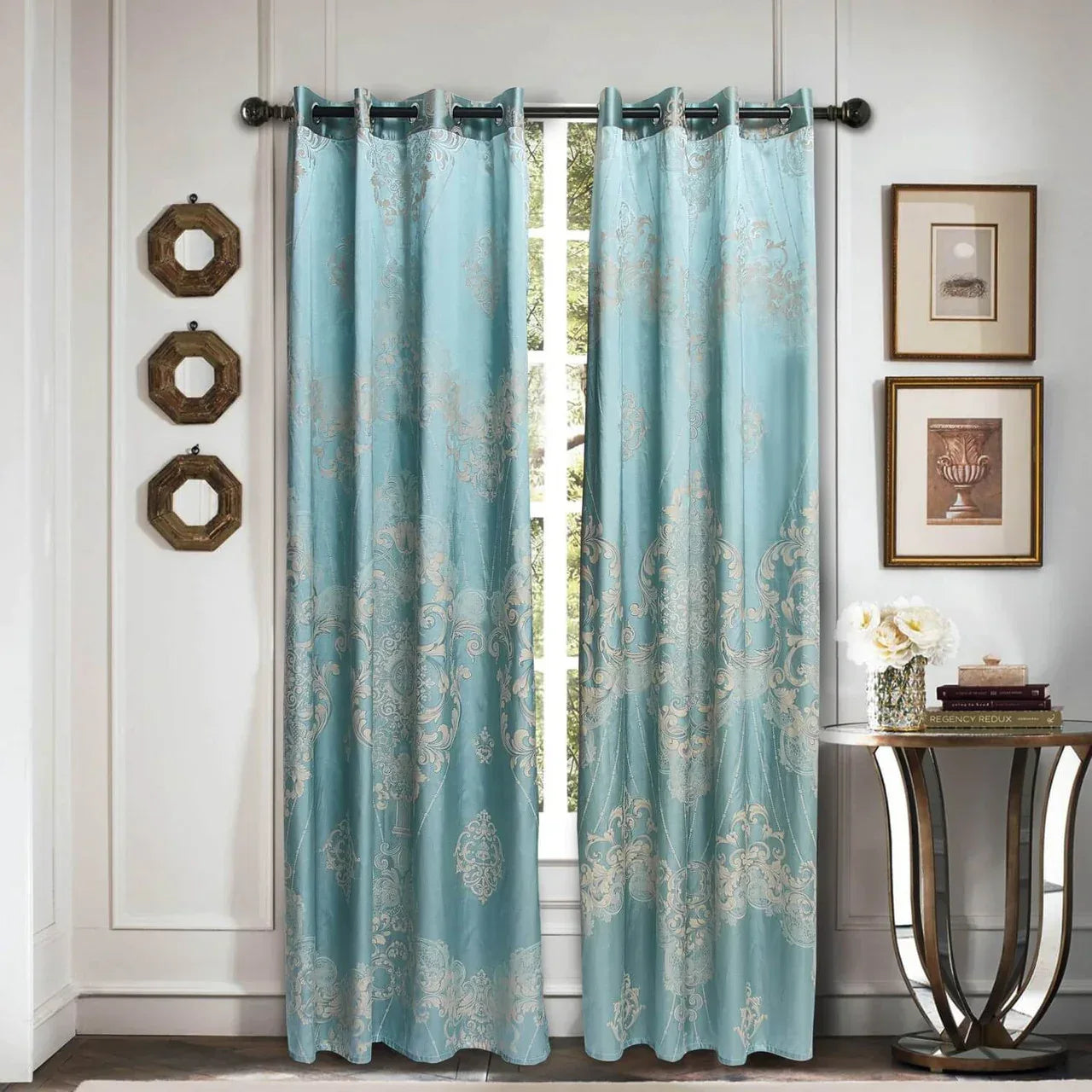 Curtains Damask Jacquard Grommet Semi-Blackout, Lille by Dolce-Mela 60x100