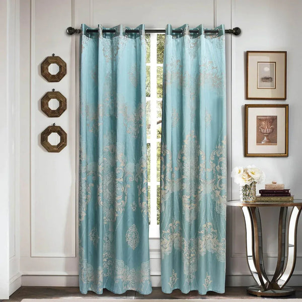Curtains Damask Jacquard Grommet Semi-Blackout, Lille by Dolce-Mela 60x100