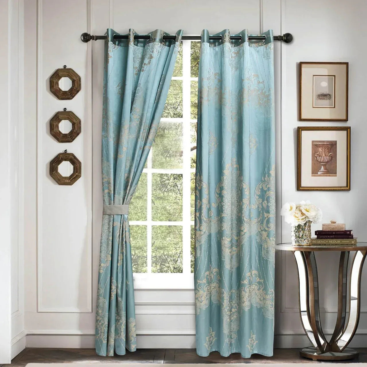 Curtains Damask Jacquard Grommet Semi-Blackout, Lille by Dolce-Mela 60x100