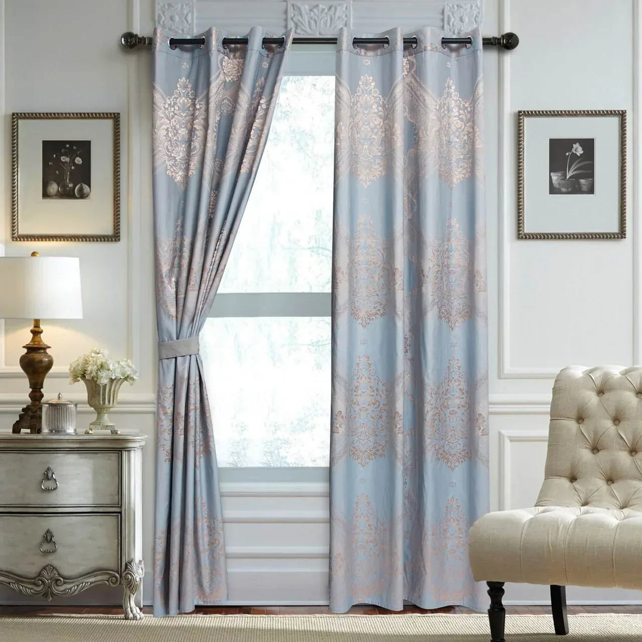 Curtains Damask Jacquard Grommet Semi-Blackout, Nantes by Dolce-Mela 60x100