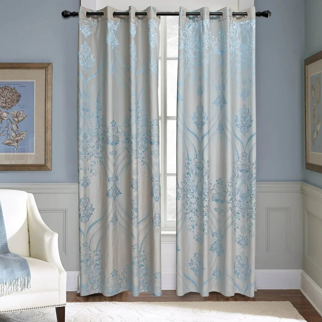 Curtains Damask Jacquard Grommet Semi-Blackout, Troyes by Dolce-Mela 60x100