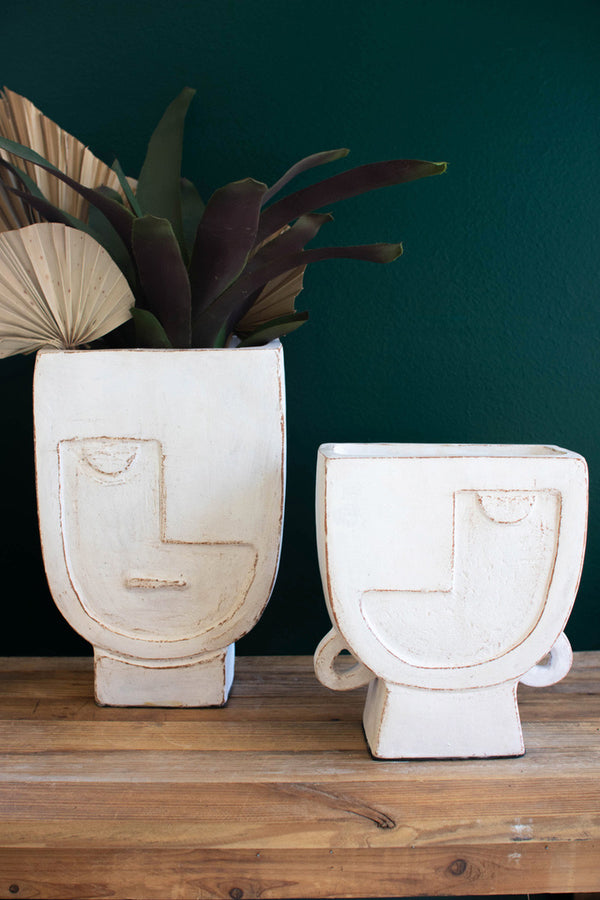 Antique white terracotta face vase with earrings - Gifts for You 'n Me