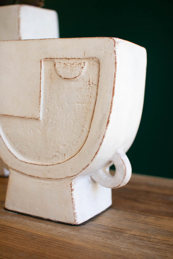 Antique white terracotta face vase with earrings - Gifts for You 'n Me