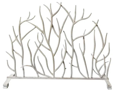 Antique White Iron Twig Fire Screen