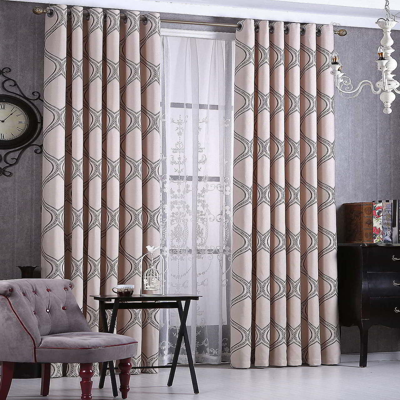 Geometric Grommet Curtains Thermal Semi-Blackout, Tall 60x100 Dolce Mela Monaco - Gifts for You 'n Me