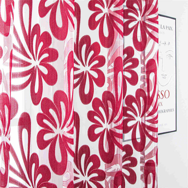 Red Window Sheer Curtains Panel, Tbilisi - Gifts for You 'n Me