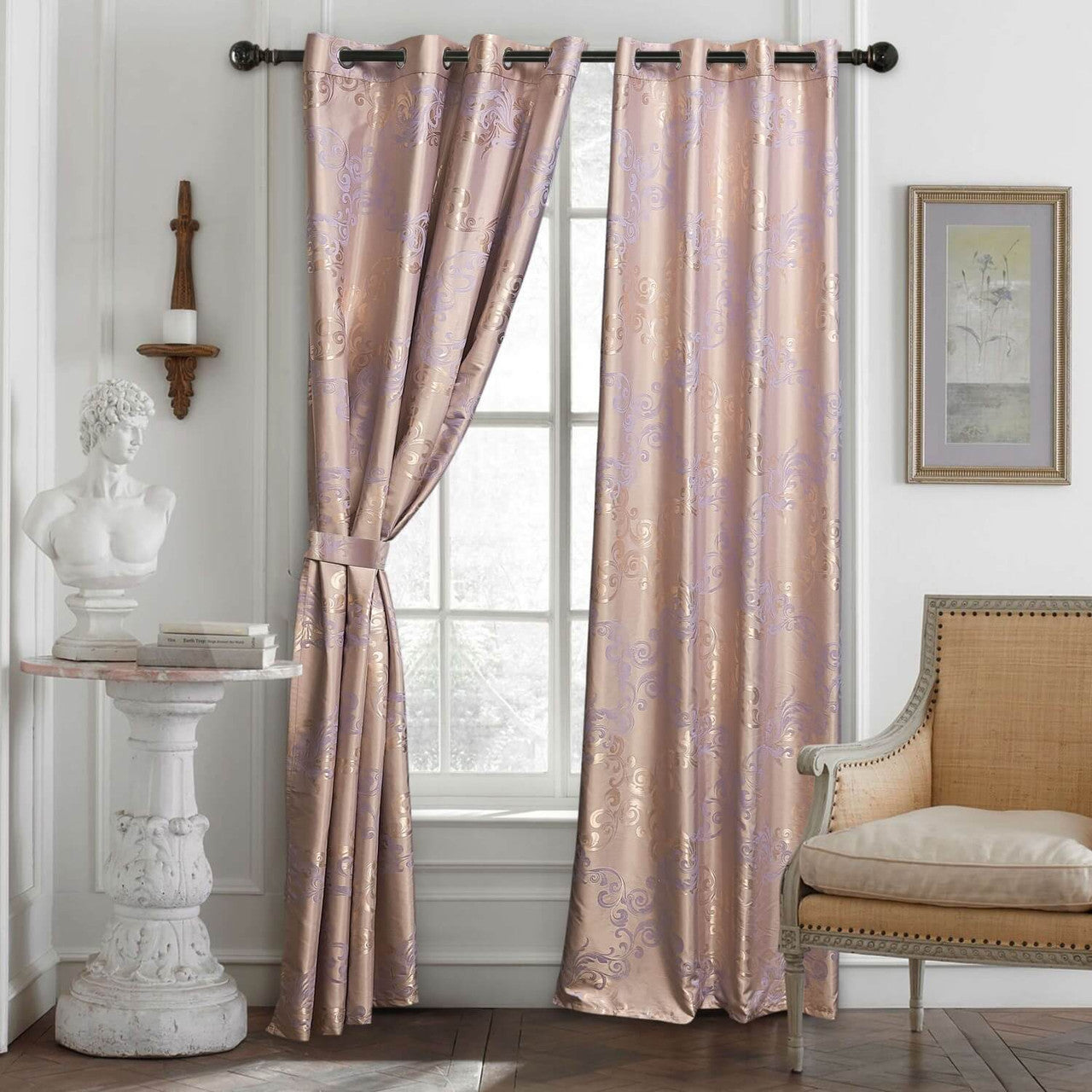 Curtains Damask Jacquard Grommet Semi-Blackout, Dolce-Mela: Montpellier  60x100