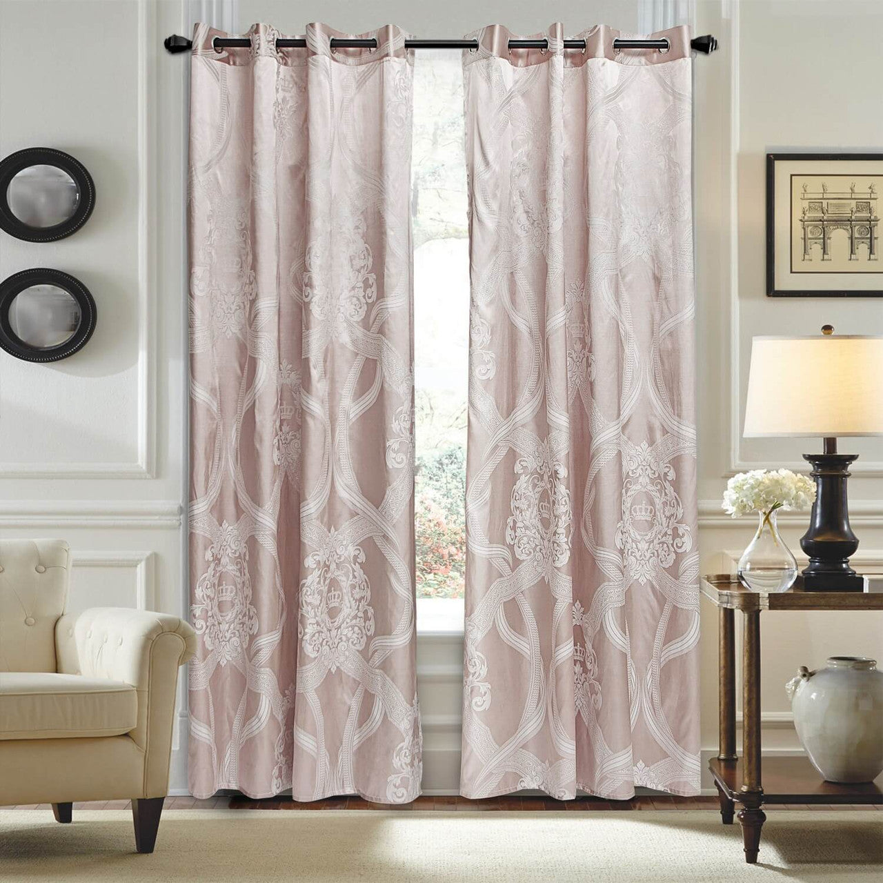 Curtains Damask Jacquard Grommet Semi-Blackout, Le-Harve by Dolce-Mela 60x100