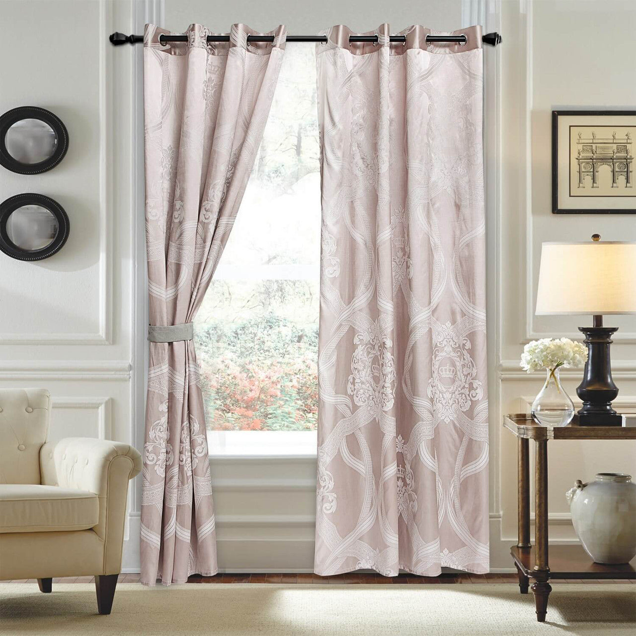Curtains Damask Jacquard Grommet Semi-Blackout, Le-Harve by Dolce-Mela 60x100