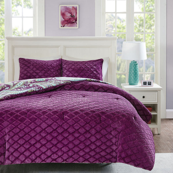 Melissa 2pcs. Reversible Purple Comforter Mini Set by Intelligent Design - Gifts for You 'n Me