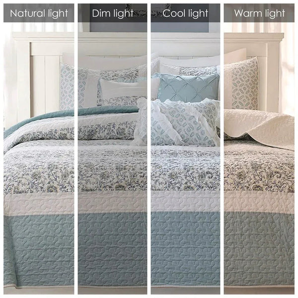Dawn 6 Piece Cotton Percale Reversible Coverlet Set - Blue - Gifts for You 'n Me