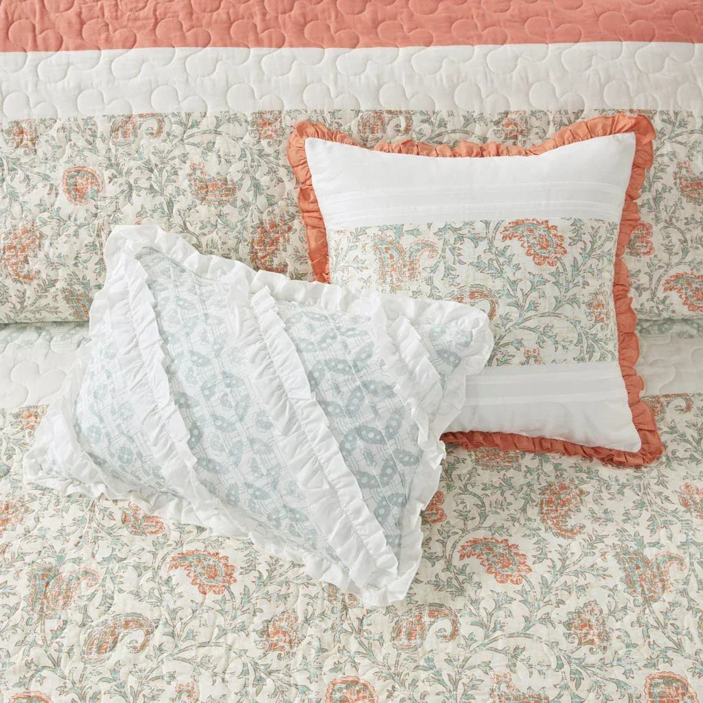 Dawn 6 Piece Cotton Percale Reversible Coverlet Set - Coral - Gifts for You 'n Me