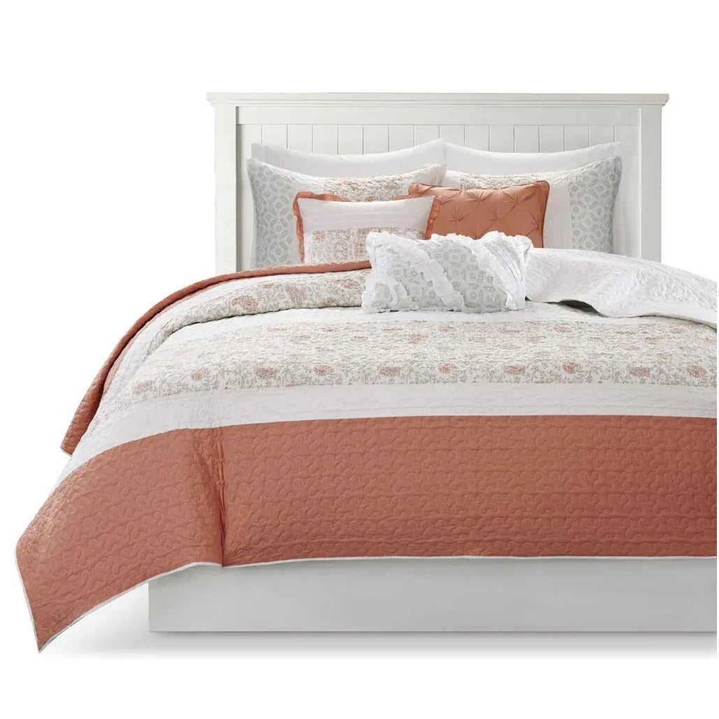 Dawn 6 Piece Cotton Percale Reversible Coverlet Set - Coral - Gifts for You 'n Me