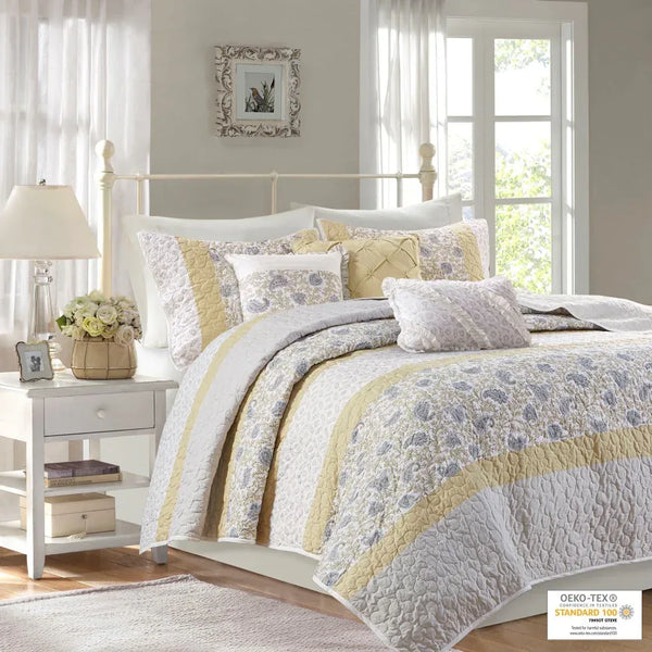 Dawn 6 Piece Cotton Percale Reversible Coverlet Set - Yellow - Gifts for You 'n Me