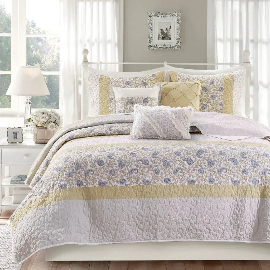 Dawn 6 Piece Cotton Percale Reversible Coverlet Set - Yellow - Gifts for You 'n Me
