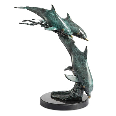 Dolphin Trio on Wave Coastal Sculpture