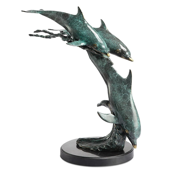 Dolphin Trio on Wave Coastal Sculpture - Gifts for You 'n Me