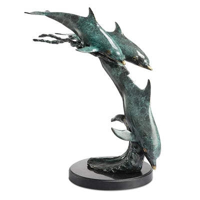 Dolphin Trio on Wave Coastal Sculpture